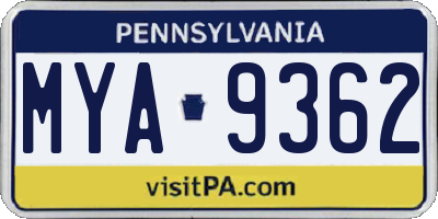 PA license plate MYA9362