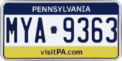 PA license plate MYA9363