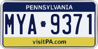 PA license plate MYA9371