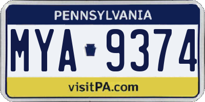 PA license plate MYA9374