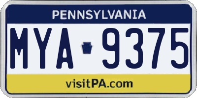 PA license plate MYA9375