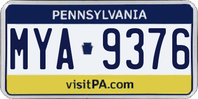 PA license plate MYA9376