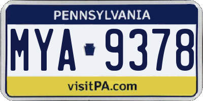 PA license plate MYA9378