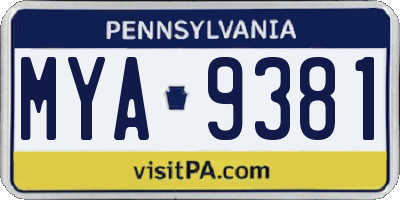 PA license plate MYA9381