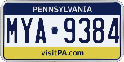 PA license plate MYA9384
