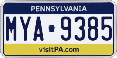 PA license plate MYA9385