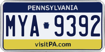 PA license plate MYA9392