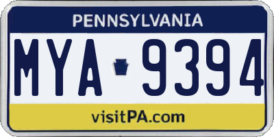 PA license plate MYA9394