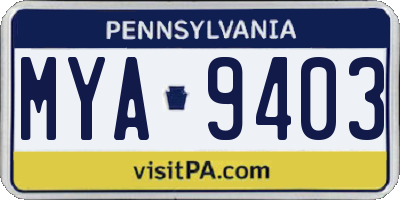 PA license plate MYA9403
