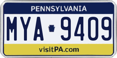 PA license plate MYA9409