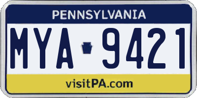 PA license plate MYA9421