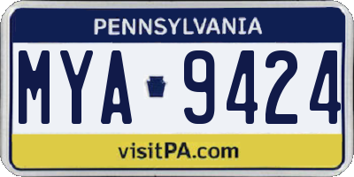 PA license plate MYA9424