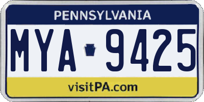 PA license plate MYA9425