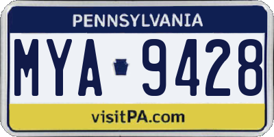 PA license plate MYA9428