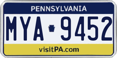 PA license plate MYA9452