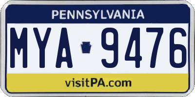PA license plate MYA9476