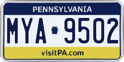 PA license plate MYA9502