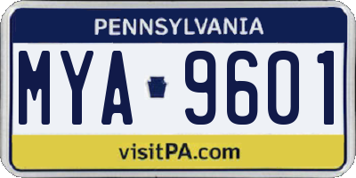 PA license plate MYA9601