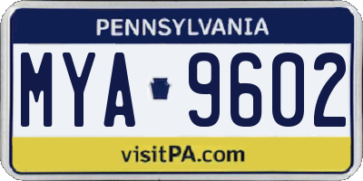 PA license plate MYA9602