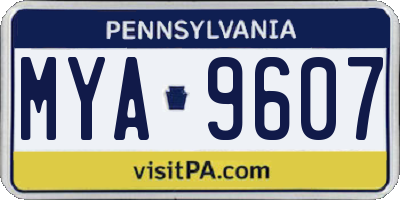PA license plate MYA9607