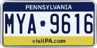PA license plate MYA9616