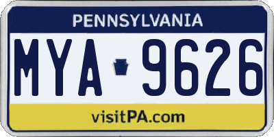 PA license plate MYA9626