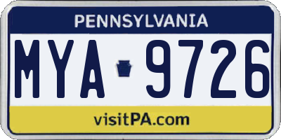 PA license plate MYA9726