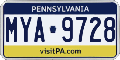 PA license plate MYA9728