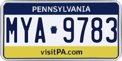 PA license plate MYA9783