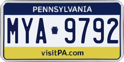 PA license plate MYA9792