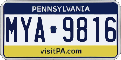 PA license plate MYA9816