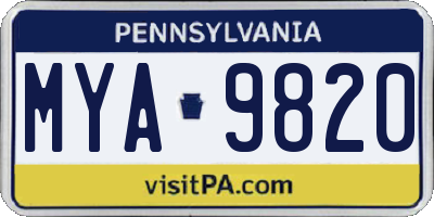 PA license plate MYA9820