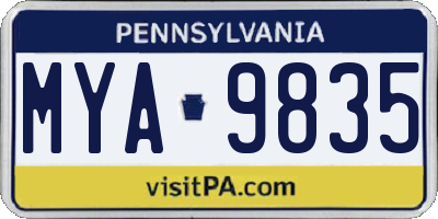 PA license plate MYA9835