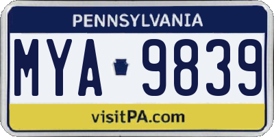 PA license plate MYA9839