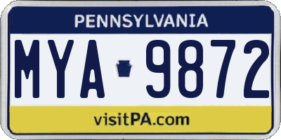 PA license plate MYA9872