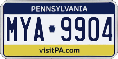 PA license plate MYA9904