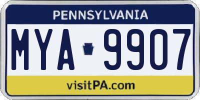 PA license plate MYA9907