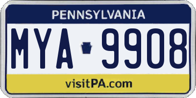 PA license plate MYA9908