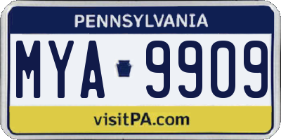 PA license plate MYA9909