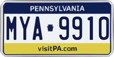 PA license plate MYA9910