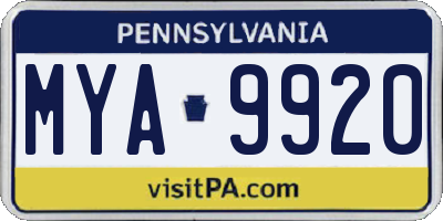 PA license plate MYA9920