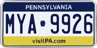 PA license plate MYA9926