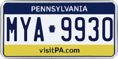 PA license plate MYA9930