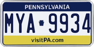 PA license plate MYA9934