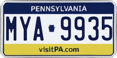 PA license plate MYA9935