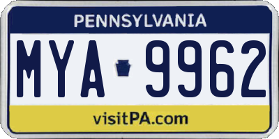 PA license plate MYA9962