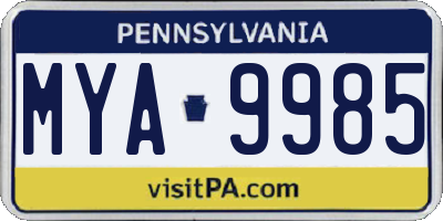 PA license plate MYA9985