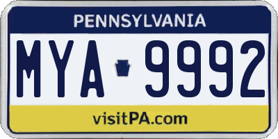 PA license plate MYA9992