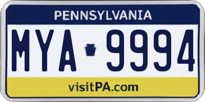 PA license plate MYA9994