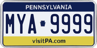 PA license plate MYA9999